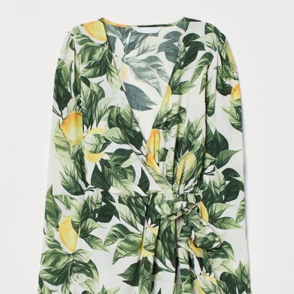 H&M NWT Long sleeve Floral Lemon Tree Wrap style V-neck BOHO romper - Picture 4 of 7